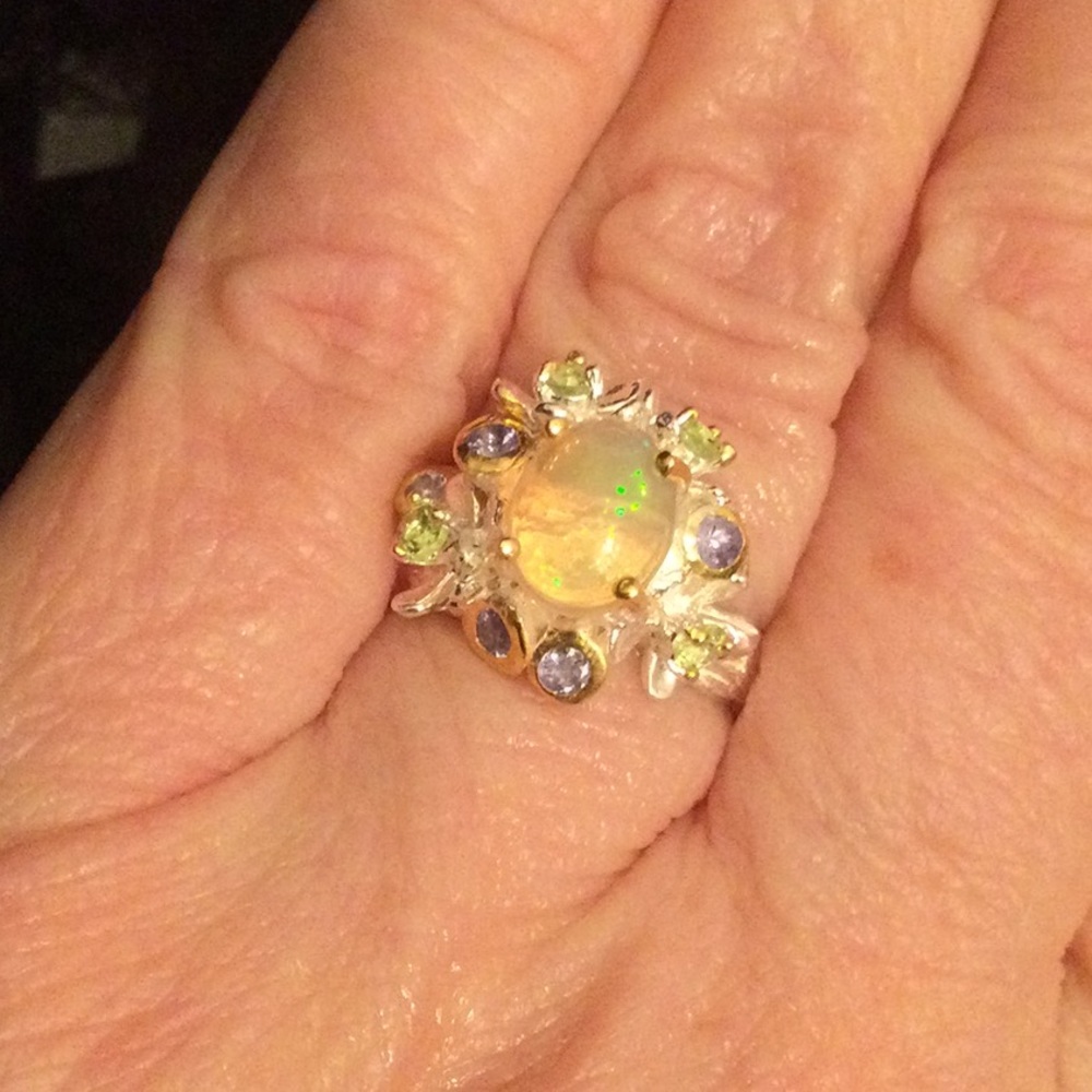 ⭐️Genuine Natural Fiery Opal & Tanzanite Ring - Picture 8 of 13
